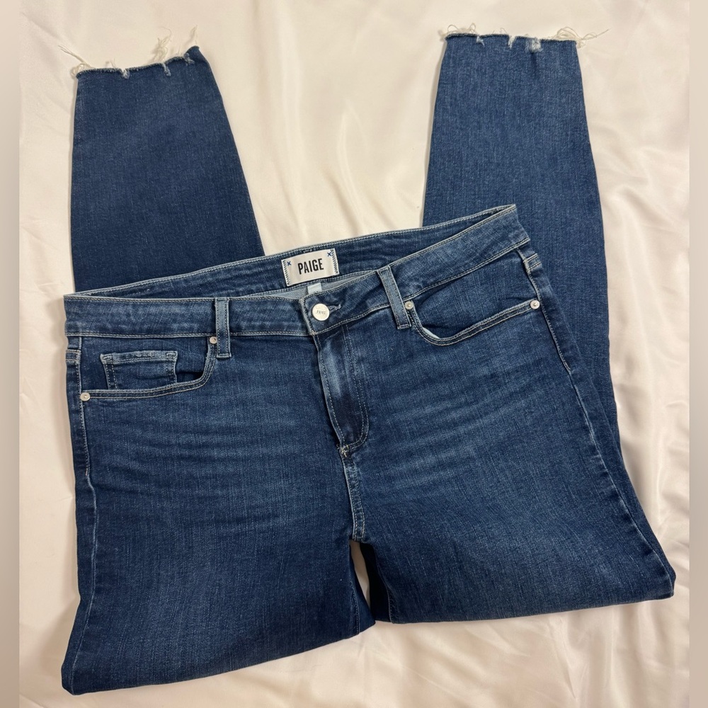 PAIGE Blue Skinny Jeans Raw Hem | Size 32